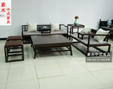 老榆木罗汉床茶桌免漆成套沙发现代中式茶几软包方凳组合实木家具