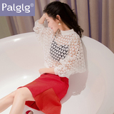 Palglg2016秋季新款女装韩版宽松显瘦性感镂空蝙蝠袖长袖百搭上衣