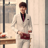 SIRCOOL春季新品韩版棉麻休闲西装男士修身长袖小西服外套有套装