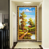 欧式现代手绘玄关油画风景装饰画竖版单幅定制走廊壁画挂画风水画