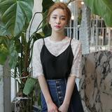 2016夏装 Stylenanda 韩国官网代购甜美百搭修身五分袖蕾丝T恤女