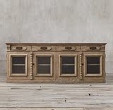 美式乡村东南亚仿古实木餐边柜做旧电视柜实木橡木碗柜法式玄关桌