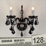 欧式水晶壁灯黑色 现代卧室床头客厅蜡烛墙壁灯单头双头带灯罩