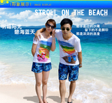 沙滩情侣装夏装 度假旅游情侣套装 海边情侣衫纯棉T恤沙滩裤速干