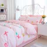可爱床上四件套纯棉1.8米x2.0m床棉质床单双人公主粉色被套少女心