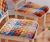 居家布艺 秋冬彩虹菱形格子 保暖法兰绒绗缝椅坐垫(2入)餐椅垫
