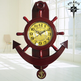 北极星舵手挂钟壁木式电子石英钟时尚创意客厅船锚钟表欧式田园钟