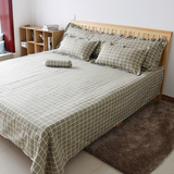Lxer棉粗布格子床品套件棉床单枕头被罩家居婚庆床上用品靠垫