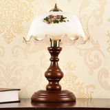 复古典温馨中式房老上海灯饰美式卧室床头玻璃印花书实木台灯