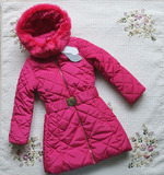 原单冬季新款大女童夹棉修身中长款滑雪衫加厚棉袄玫红色棉服外套