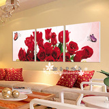 5三联画无框画 客厅沙发背景墙画 红色玫瑰卧室床头挂画书房装饰