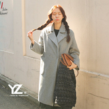 2015秋冬季韩版大码女装长袖暗扣中长款羊毛呢外套 学院风呢大衣