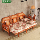 宝承 实木藤沙发床抽拉两用组合多功能可折叠伸缩1.8米双人推拉床