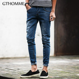 gthomme2016夏季新款男士牛仔裤青年韩版修身小脚薄款九分裤潮男