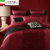 小镇风情美式欧式六件套大红全棉床上用品多件套韩式婚庆床品套件