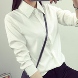 2015秋冬韩版学院风衬衣加绒加厚钉珠白色长袖衬衫女打底衫上衣
