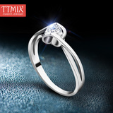 仿真戒求婚订婚结婚戒子韩国镶砖石戒指饰品 925银女心形指环Ttmi