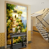 大型3d立体壁画 玄关走廊墙纸 走道抽象欧式油画壁纸延伸田园风景
