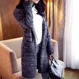 秋冬韩版女装修身中长款毛衣外套长袖粗线加厚针织开衫女