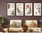 梅兰菊竹字画国画中式客厅装饰画现代简约三联有框画餐厅挂画壁画