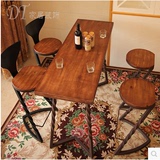 简易吧台桌客厅家用吧台高脚吧台桌美式铁艺实木吧桌椅组合