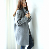 2015冬季韩版毛呢外套女 韩范纯色长袖中长款加厚宽松羊绒大衣 潮