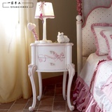 上海定制儿童房粉色蝴蝶结床头柜公主房实木彩绘储物柜