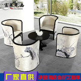 新中式实木布艺古典风格单人沙发椅子 现代酒店咖啡厅会客洽谈椅