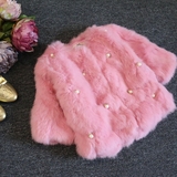 女童冬季外套2015冬装新品儿童韩版真兔毛珍珠皮草外套兔毛大衣
