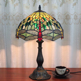 欧式个性复古艺术玻璃卧室床头柜红色蜻蜓台灯田园餐厅客厅台灯具