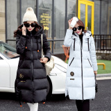 2015冬装新款韩版长款羽绒服女长过膝连帽长袖加厚纯色羽绒衣外套