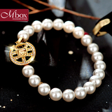 Mbox手链 女韩国版采用施华洛世奇元素水晶珍珠手链配饰品 幸运币