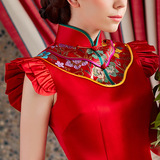 原创红色中国风旗袍裙晚礼服 2015春夏新款女 新娘结婚敬酒服短款