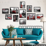 现代欧式黑红建筑装饰画英伦敦有框客厅沙发挂画卧室墙面组合壁画
