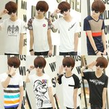 夏季韩版男士短袖T恤圆领纯棉印花半袖体恤学生男夏装修身上衣服