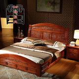 实木床橡木床1.8米双人床新中式卧室仿古家具明清古典雕花储物床