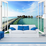 风景客厅沙发墙纸背景墙壁纸卧室欧式3d立体壁画地中海马尔代夫