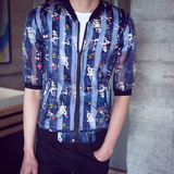 夏季小码男装S码韩版修身镂空棒球服防晒外套青年男士S号短袖T恤