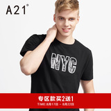 A21男装夜光衣修身圆领短袖撞色t恤 夏季男士潮牌运动字母男个性