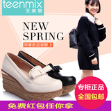 Teenmix/天美意2016春季女鞋蝴蝶结休闲坡跟浅口女单鞋6YF04AQ6