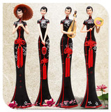 臻尚江南仕女中国风古典黑旗袍天然树脂工艺品婚房摆件创意礼物