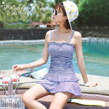 韩国新款少女泳装时尚保守遮肚显瘦修身可爱连体裙式温泉泳衣女