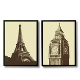 欧式复古挂画巴黎埃菲尔铁塔壁画建筑物有框装饰画黑白画店面墙画