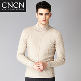 cncn秋冬季修身型男士圆领新款套头上班男装长袖衫青年常规针织衫