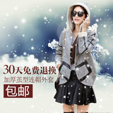 2015冬装新款韩版学生茧型毛呢外套女休闲连帽羊毛呢大衣拼接外套