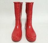 瑞斯新款欧美纯色时尚棱格防滑高筒马丁女式雨鞋雨靴水鞋正红大红