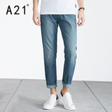 A21男装低腰休闲直筒牛仔裤男 2016夏季新款流行浅色薄款男士裤子