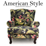 老虎椅 美式地中海田园布艺单人沙发 欧式实木新古典沙发椅子凳