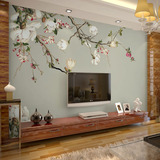 中式无缝3D立体墙纸 客厅电视背景墙壁纸 定制大型壁画花鸟玉兰花