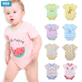 婴儿衣服夏季薄款纯棉0-3-6月男女宝宝连体衣三角哈衣短袖包屁衣